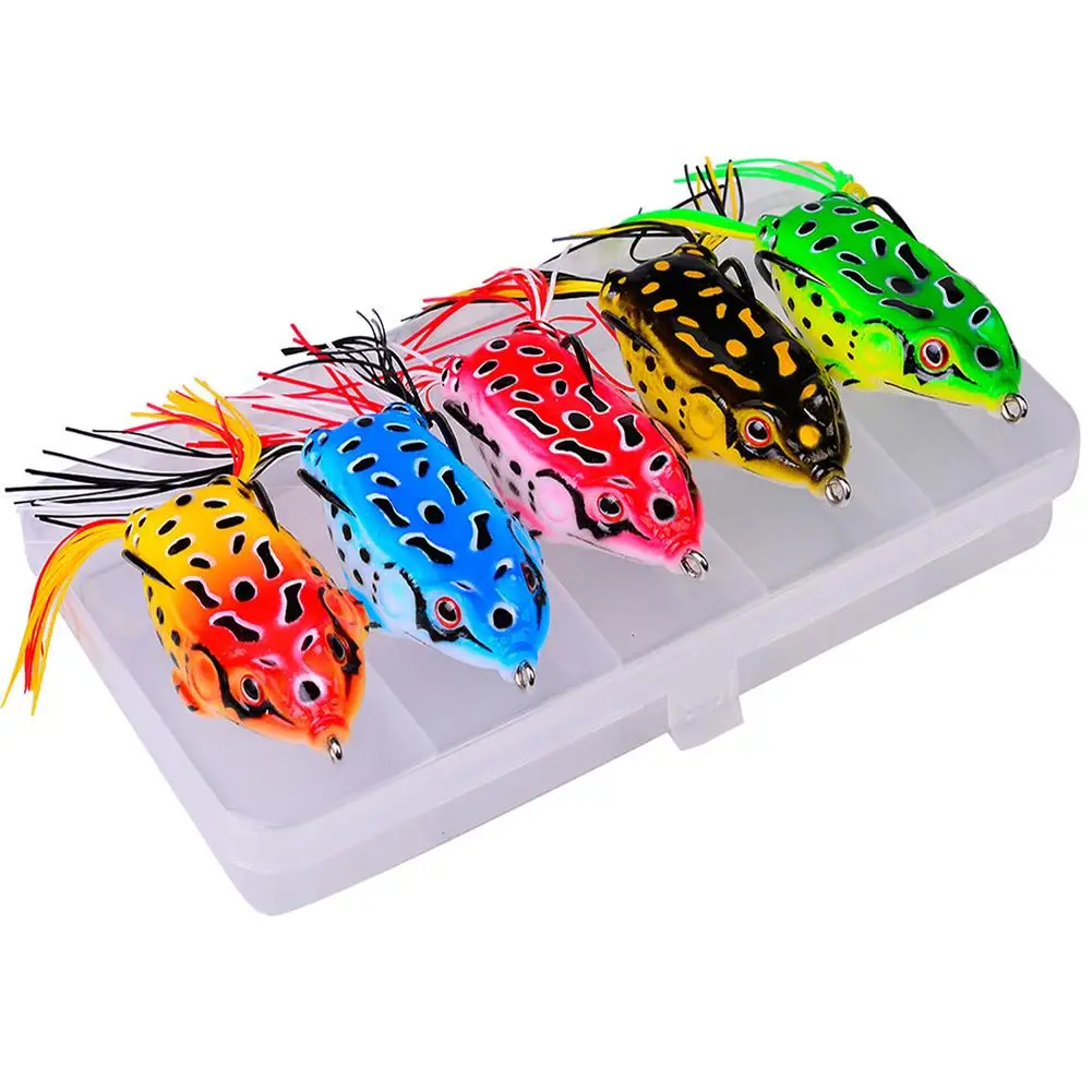 

5pcs 3d Eyes Frog Fishing Bait Set With Storage Box 5g 9g 13g 17.5g Floating Double Hook Fake Soft Fishing Lure Drop Shipping