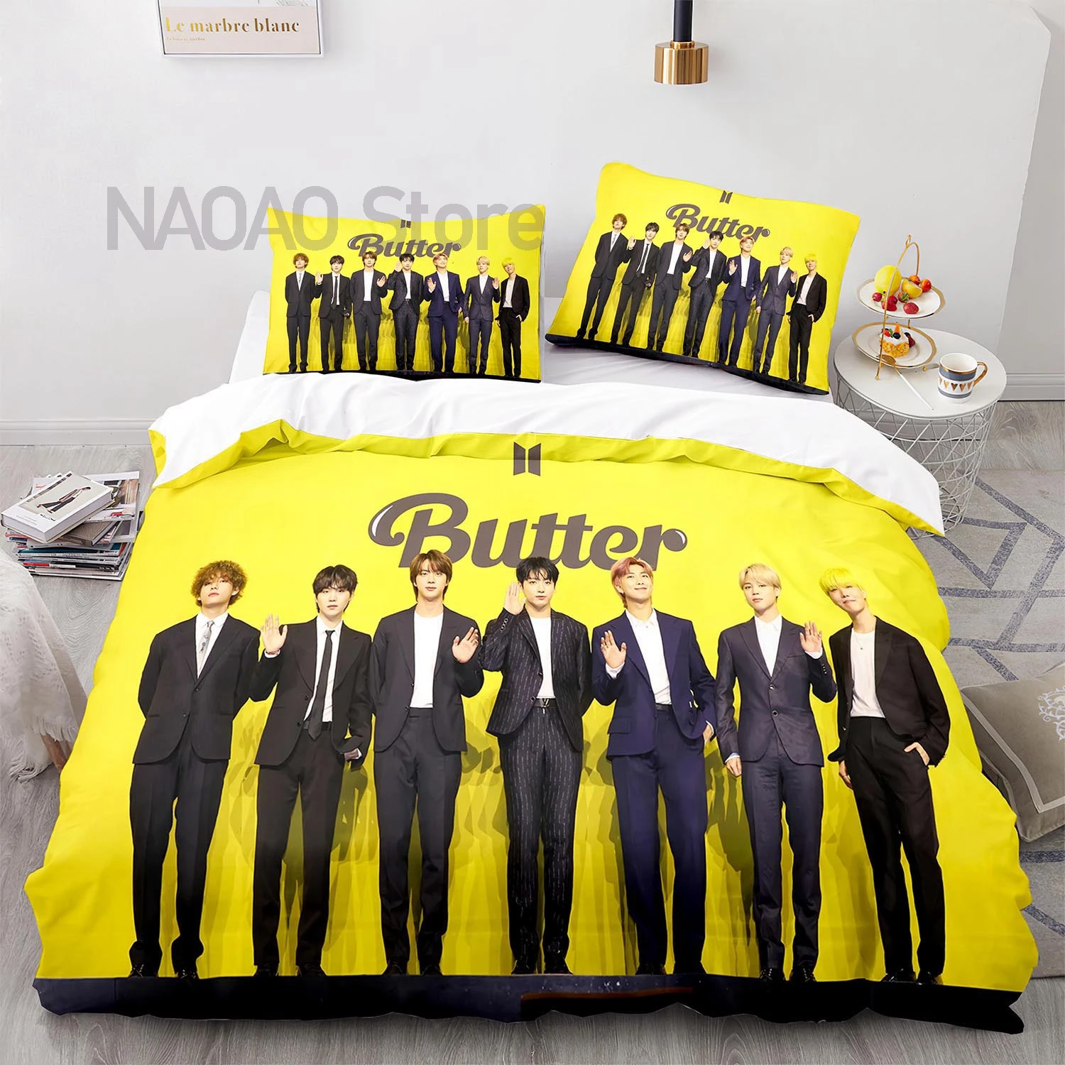 

Комплект постельного белья с маслом Bangtan, одинарный двойной полноразмерный Королевский Комплект постельного белья с изображением бабочки, ...