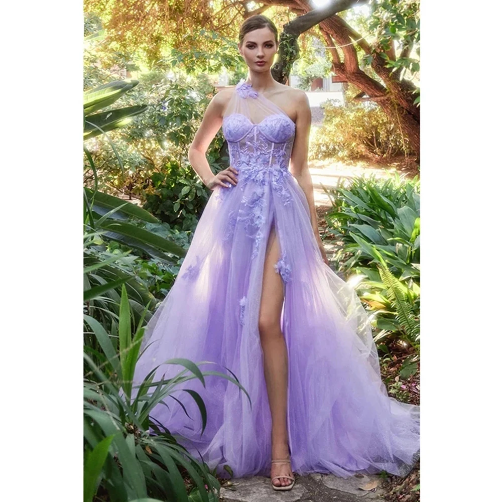 

Элегантные фиолетовые женские платья для выпускного вечера, Тюлевое платье с высоким разрезом, плиссированное платье, длинное ТРАПЕЦИЕВИДНОЕ официальное платье 2023