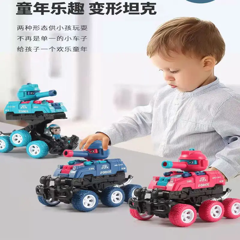 

New Mini Six-wheel Off-road Intertial Sliding Tank Cute Soldier Army Deformation Car Shoots Toys for Boys Children Birthday Gift