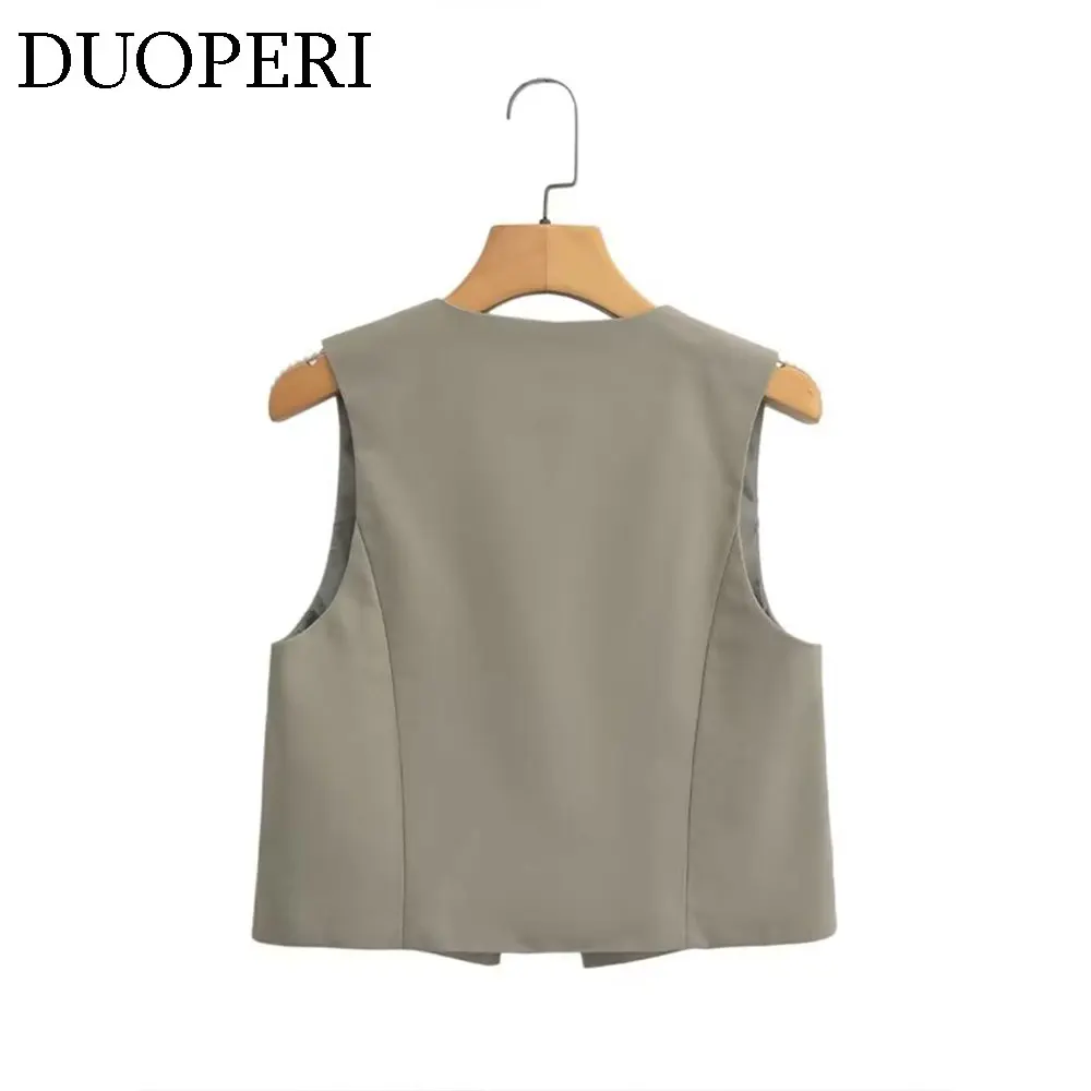 Модный винтажный женский жилет DUOPERI на шнуровке с V-образным вырезом и бисером