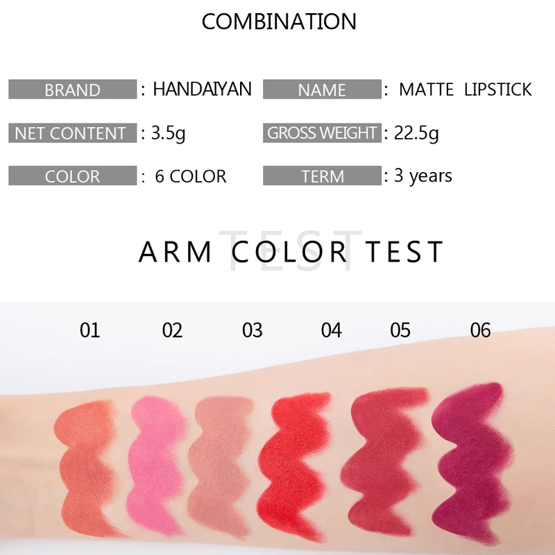 Матовая водостойкая бархатная нюдовая помада Handaiyan 6 цветов сексуальные красные