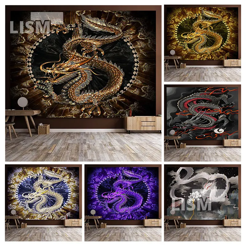 

Chinese Dragon Totem Tapestry National Vintage Printed Wall Hanging Mysterious Hippie Living Room Bedroom Art Home Decoration