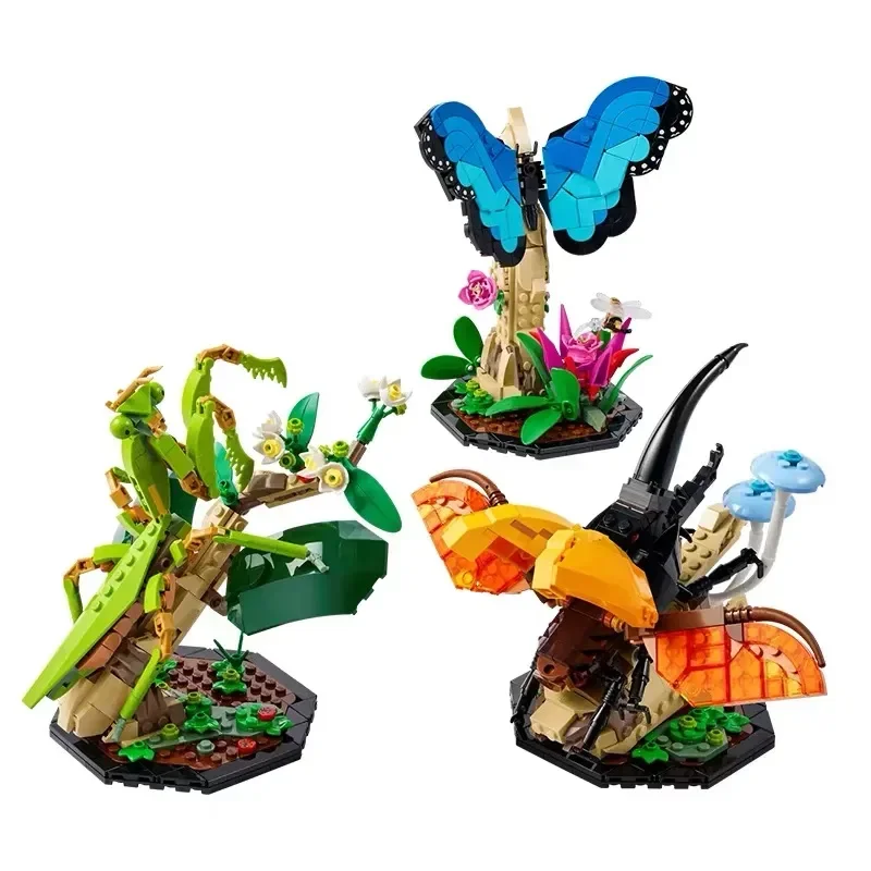 

The Insect Collection Compatible 21342 Building Blocks Chinese Mantis Hercules Beetles Constructor Blue Morpho Butterfly Bricks