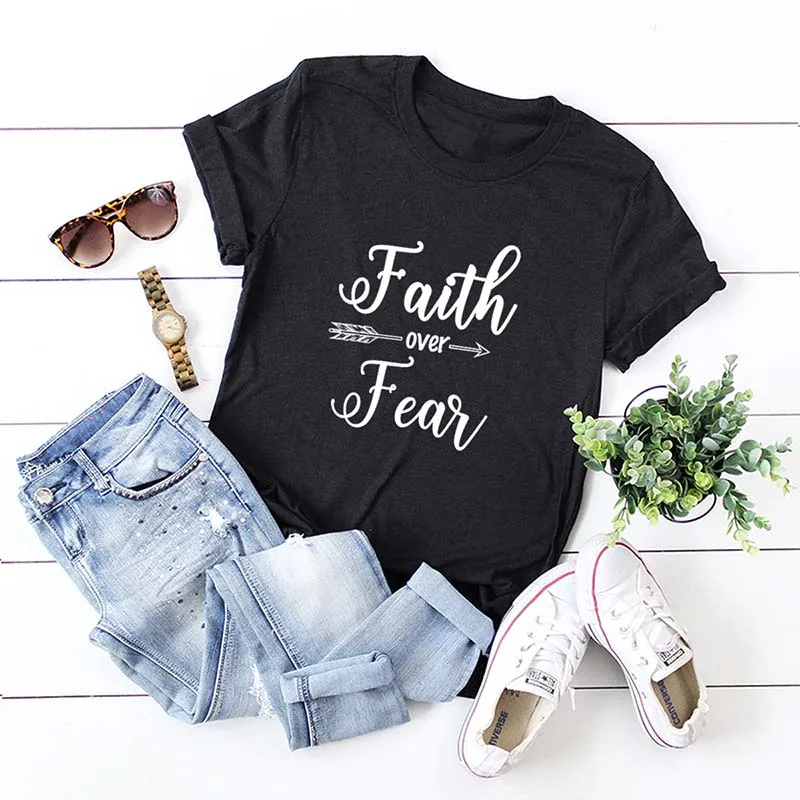 

faith over fear letter print women t-shirt casual short sleeve harajuku female tees WX244