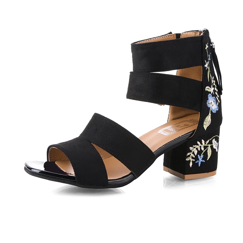 

2021 Summer New National Wind Sandals Fish Mouth Open-toed Heeled Zipper Sandals Women's Flower Sandals