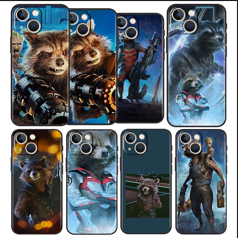 

Marvel Rocket Raccoon For Apple iPhone 13 12 11 Pro Max Mini XS Max X XR 6 7 8 Plus 5S SE2020 Soft Black Phone Case Fundas Coque