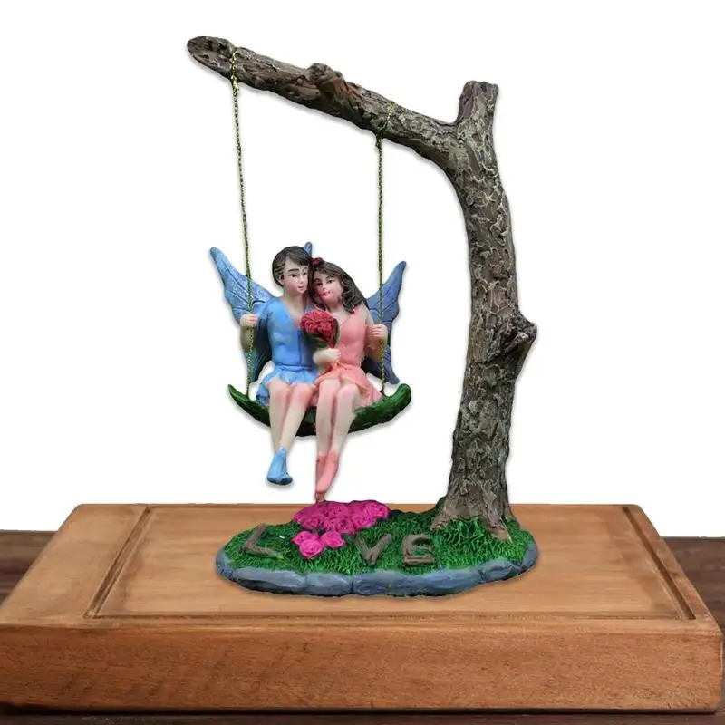 

Swing Fairy Couple Figurines Romantic Couple Figurines Pendant House Doll House Figurine Statue For DIY Fairy Garden Dollhouse