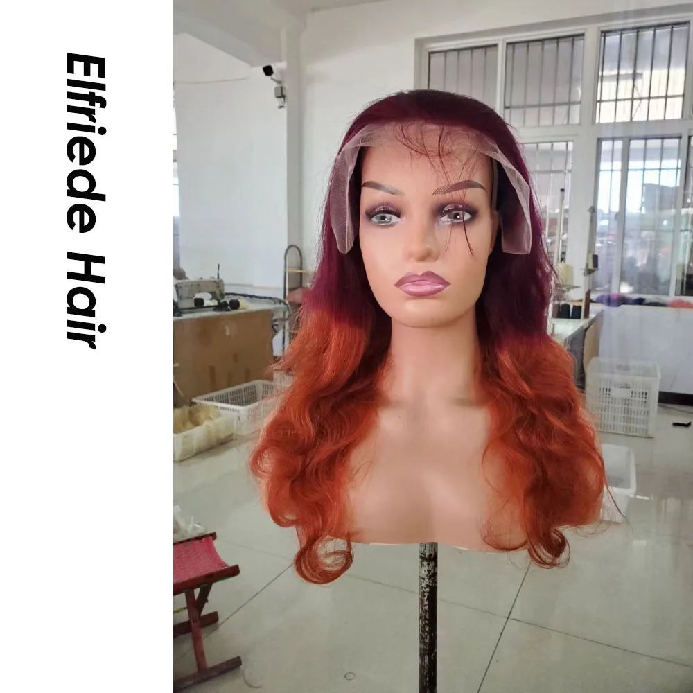 Elfriede Ombre бордовый имбирный оранжевый тело волнистые кружевные передние парики