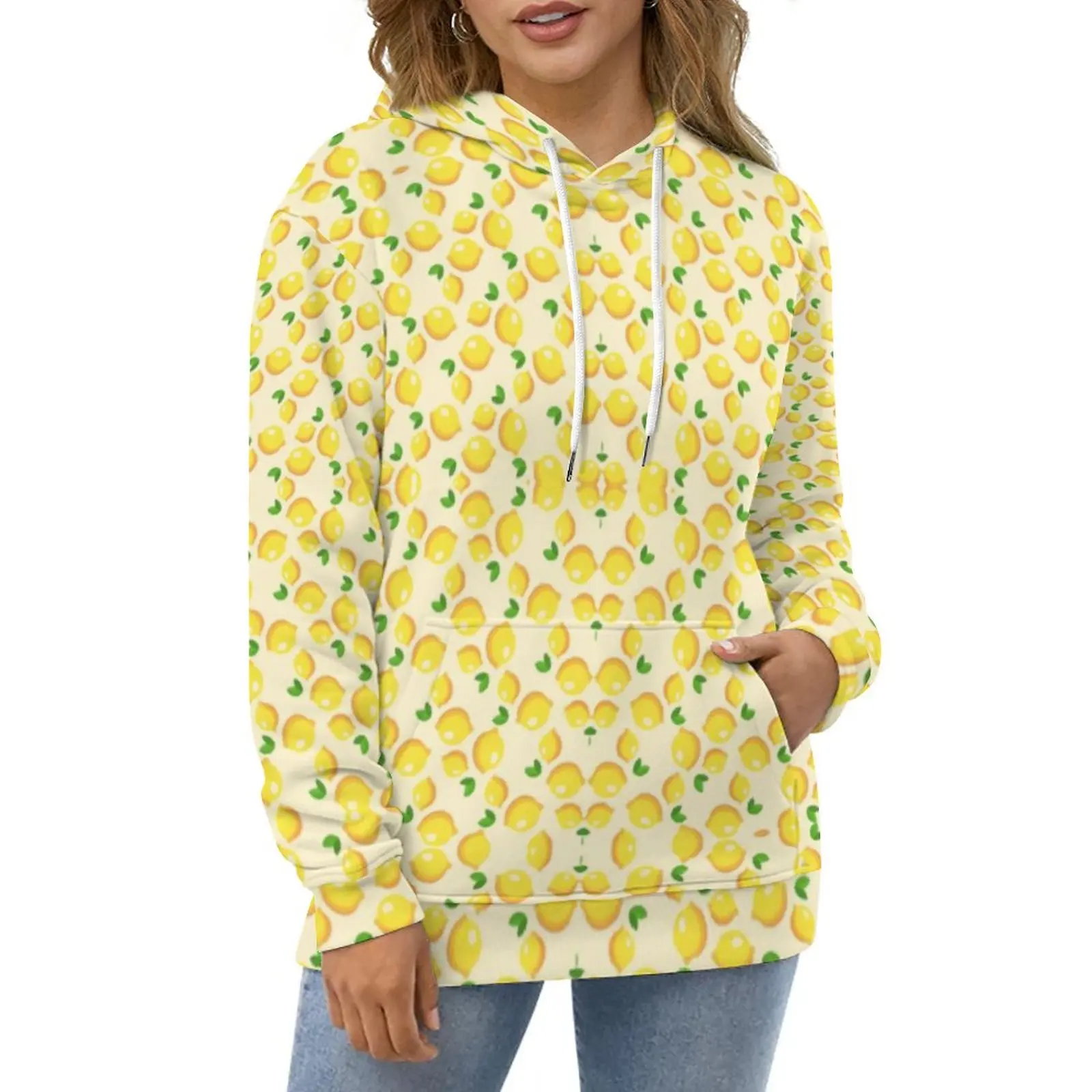 

Fresh Yellow Lemon Casual Hoodies Citrus Fruit Print Aesthetic Custom Loose Hoodie Long Sleeve Classic Oversized Sweatshirts