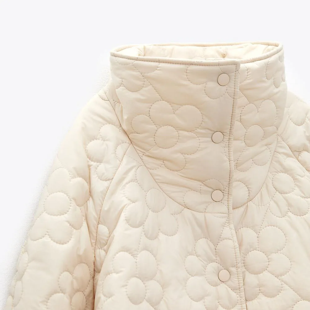 Fall and winter new fashion women's sweet versatile stand collar long sleeve flower printed cotton-padded jacket jacket