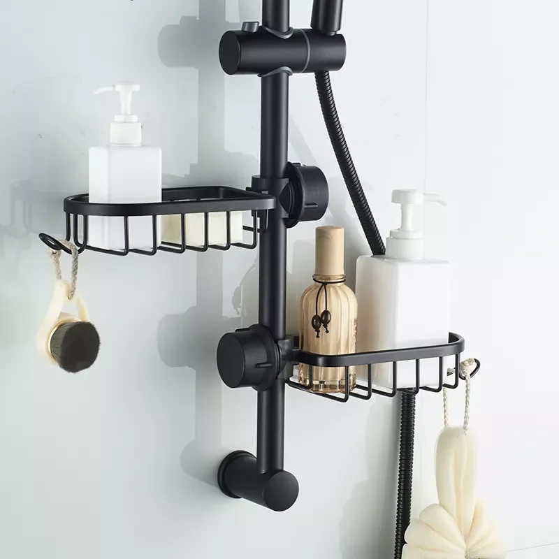 

2023 Aluminum Basket Shelf Single Layer Bathroom Storage For Shampoo Soap Shower Storage Rack Holder Bathroom Organizer With Hoo