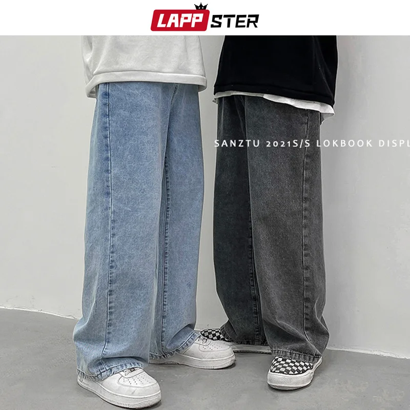 

Men Korean Streetwear Wide Legs Baggy Jeans 2023 Mens Autumn Harajuku Vintage Blue Denim Pants Male Casual Cargo Pants