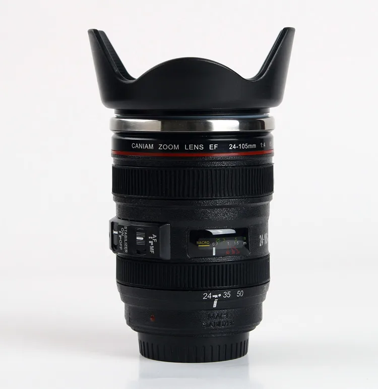 

New Black 24-105mm Travel Coffee Tea Mug Cup Gift Home Drinkware Camera Lens Cup