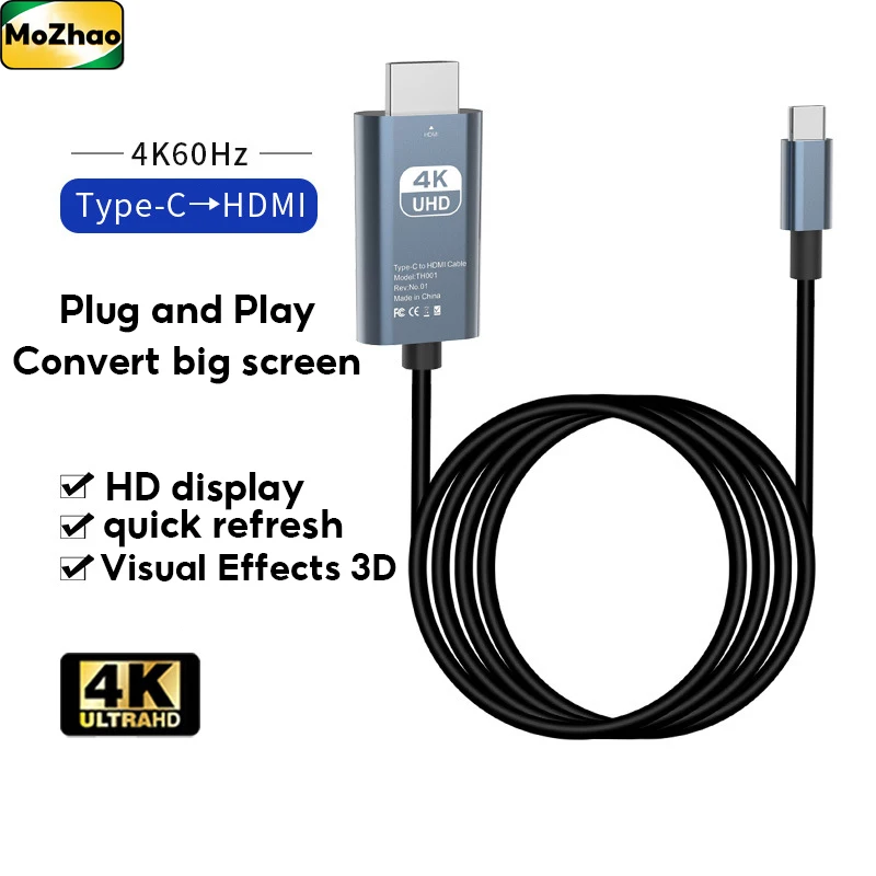 

MoZhao Mobile Computer Same Screen HDMI Cable 4K60HZ High-definition Projection Screen Transfer Cable TypeC To HDMI Video