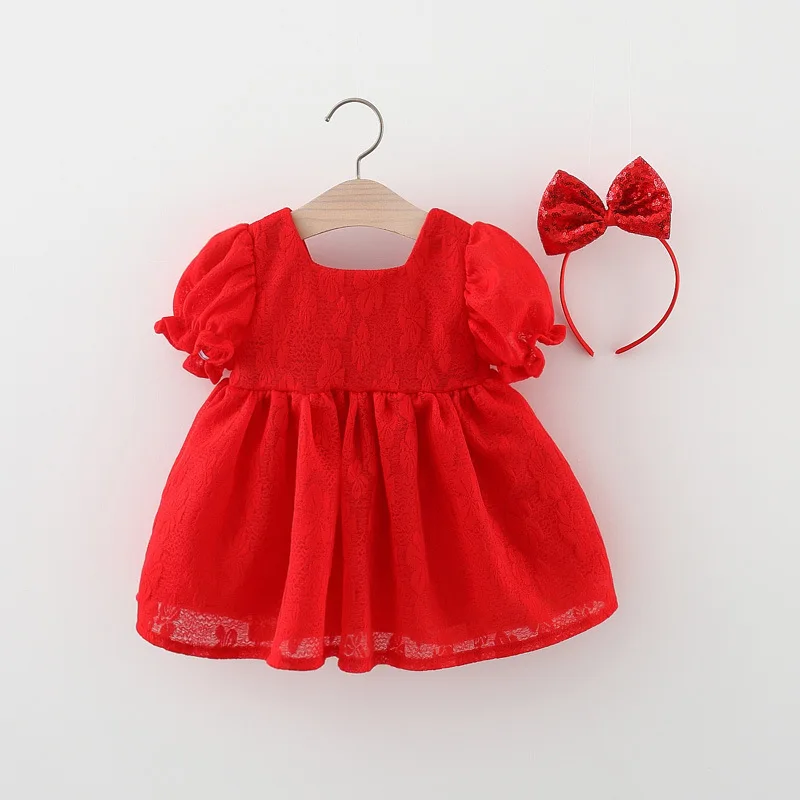 

Trendy Children's Dress Girls' Dress Summer Baby Girl Baby Lace Princess Dress Children's Summer Hairband Kids Clothes