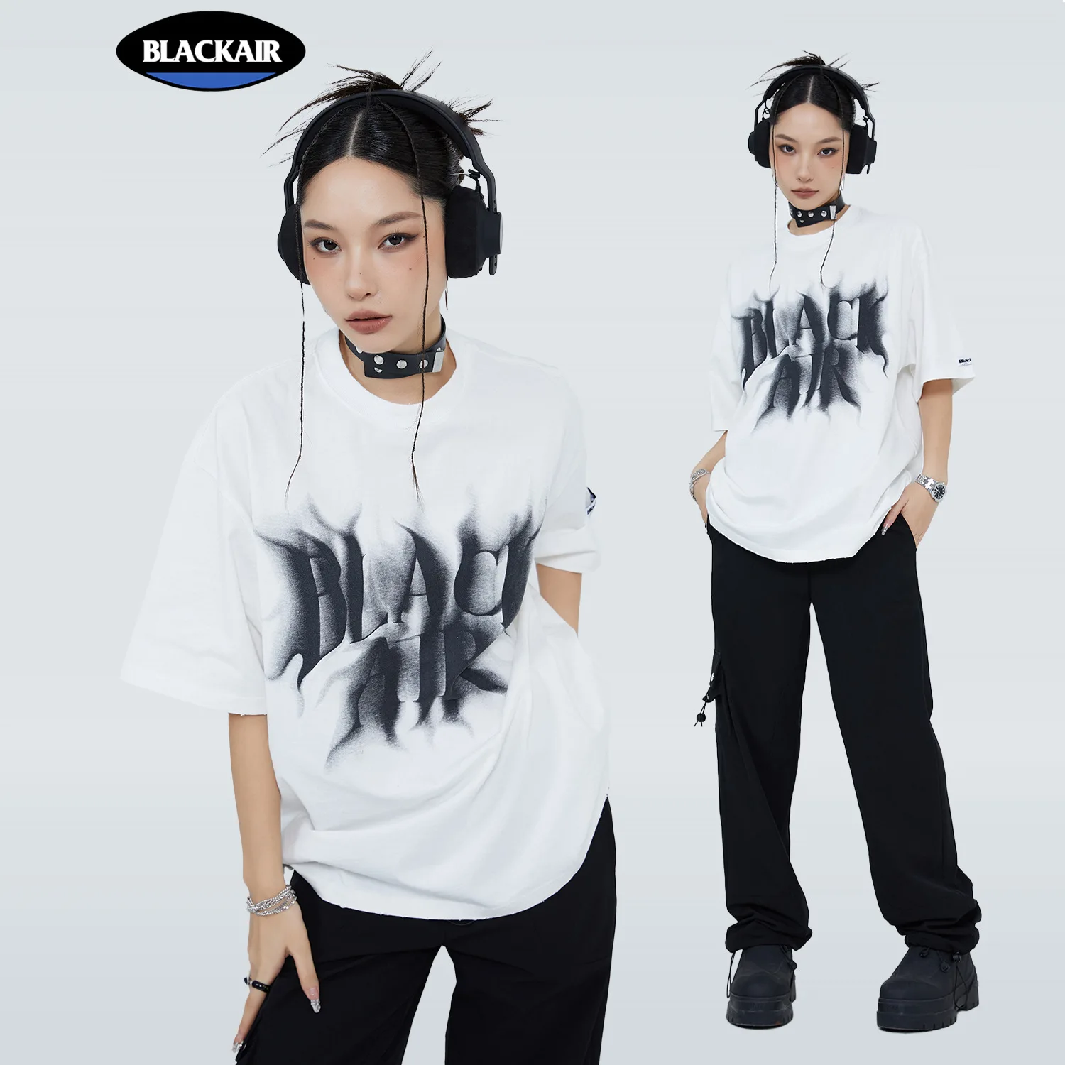 

BLACKAIR Washed distressed letter print short sleeved t shirt summer new street women graphic t shirts oversized tops tee 7942