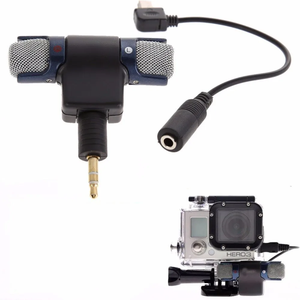 ميكروفون ستيريو صغير + USB إلى 3.5 مللي متر Mic محول كابل ل GoPro بطل 4/3 +/3 ملحقات الكاميرا