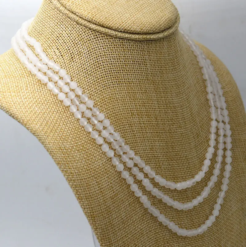

Beautiful fashion 3 rows 4 mm natural white Jade beads Necklace 17-19