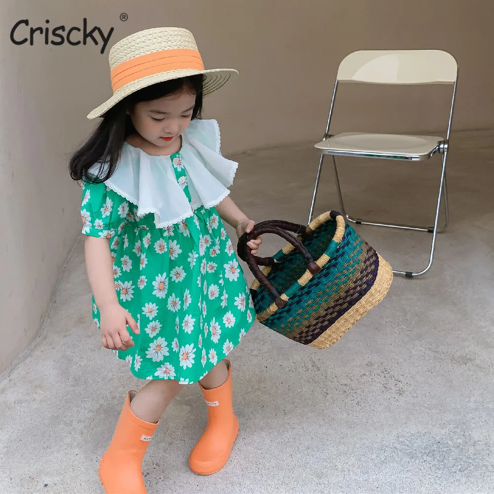 

Criscky New Girls Summer Princess Dress Short-Sleeved Dress Sweet Floral Vestidos Children'S Clothing Baby Kids Clothes