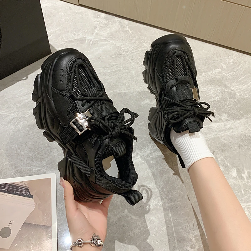 

Fluorescent Green Black White Women Shoes 2022 Fashion Designer Women's Chunky Sneakers Girls Buckle Casual Sport Shoes Woman