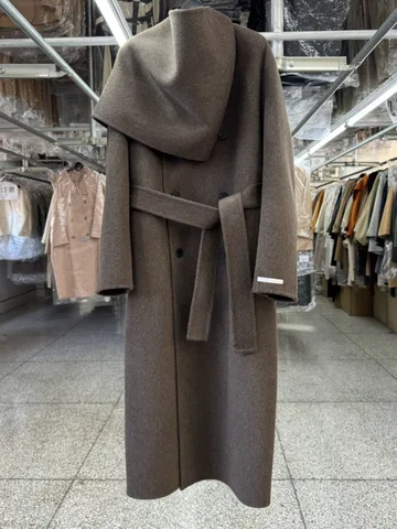 Кашемировое шерстяное пальто DNBS, модная длинная двубортная куртка с шарфом и воротником для женщин, 2024, осенне-зимняя новая коллекция