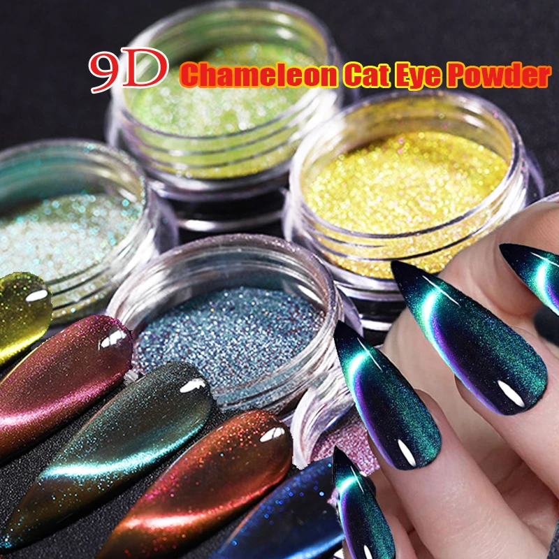 9D Chameleon Cat Eye Powder 1-Jars Magnetic Nail Glitter Pigment Net-0.5g Nail Gel Polish Manicure Holographic Laser Chrome Dust