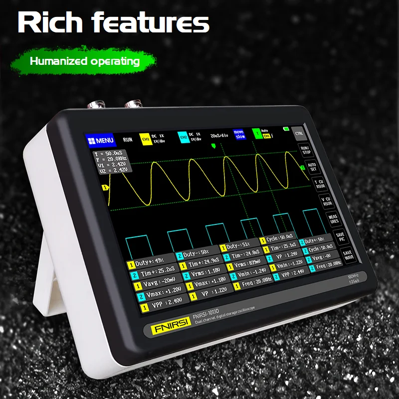 

FNIRSI 1013D Digital Flat Panel Oscilloscope Dual Channel 100m 2CH Bandwidth 1GS Sampling Rate Small Flat Panel