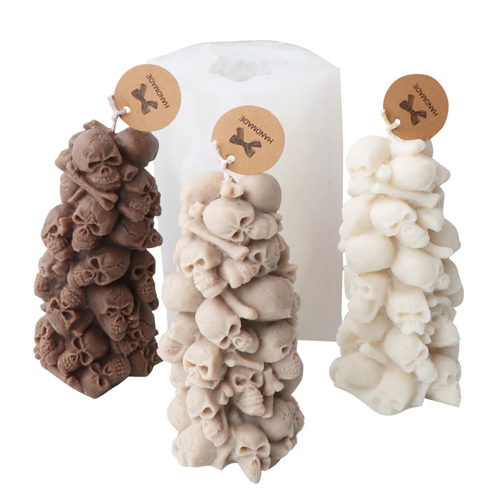 

Halloween Embossed Skull Tower Pillar Candle Mold Handmade Scented Plaster Ornament Silicone Mold Creative Diy Crafting Tool
