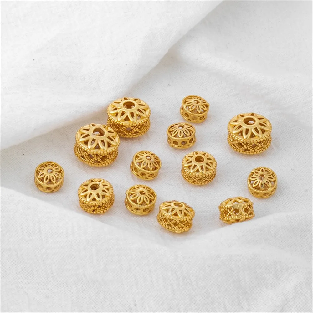 Ретро барабанные бусины с покрытием из 18-каратного золота баррельные кружевные