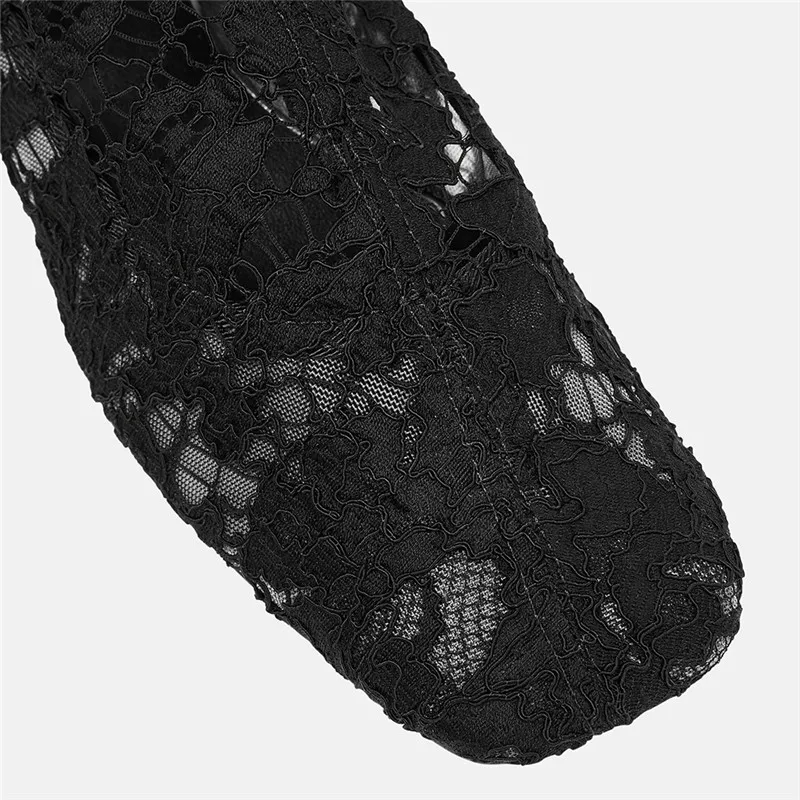 Женские сетчатые Сапоги выше колена на молнии с цветочным кружевом и квадратным