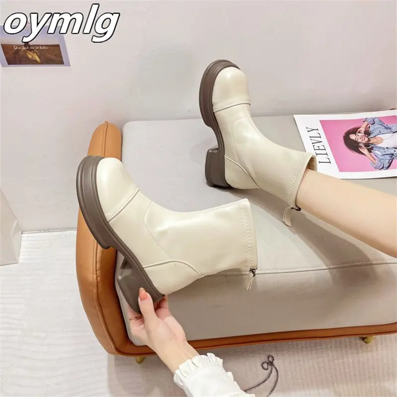 

Новинка Осень-зима 2022, ботинки на толстой подошве, женские бежевые одинарные ботинки, ботинки челси, женские короткие ботинки