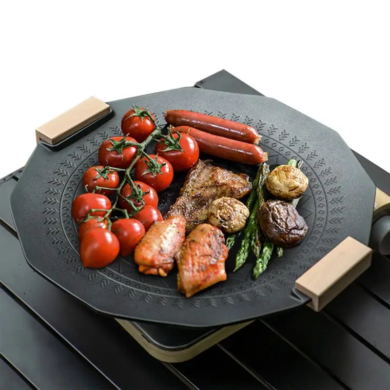 

Nonstick Griddle Pan 40cm Griddle With Wooden Handle Maifan Stone Coated Non-stick Pan Universal Griddle Pan For Outdoor Grill