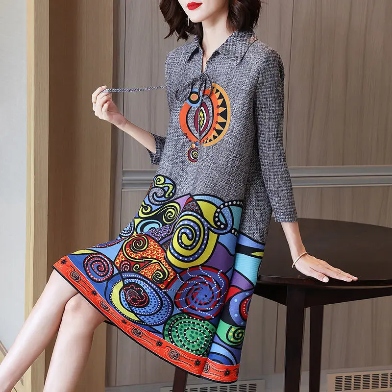 

Платье для матери с надписью Ocean, новинка 2021, женское модное платье большого размера для ранней осени, женская одежда