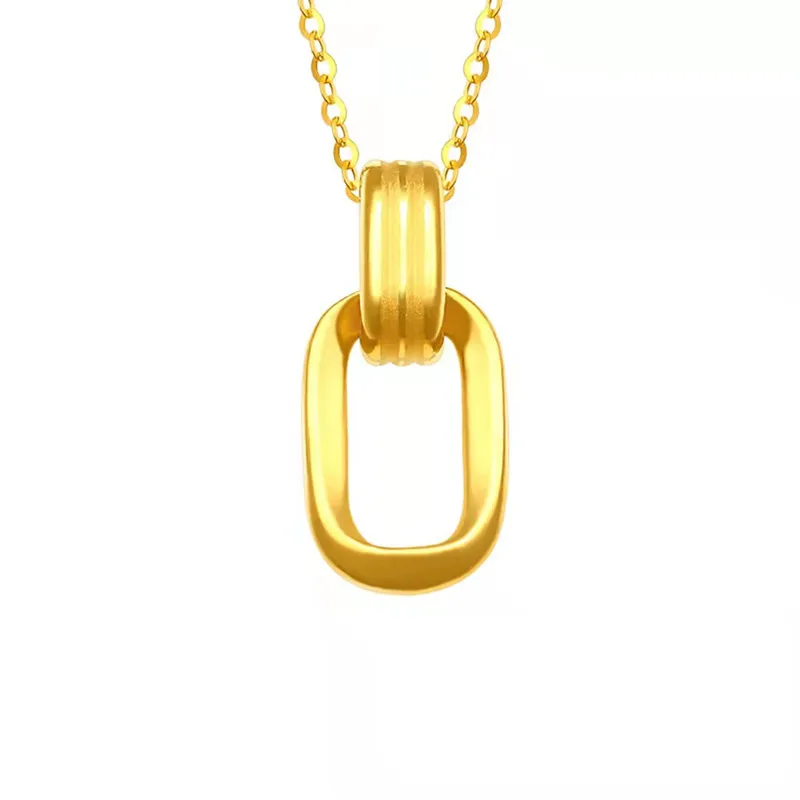 

POFUNUO Pure 24K 999 Gold Geometric Double Ring Gold Pendant 18K Gold AU750 Clavicle Necklace for Birthday Gift Jewelry