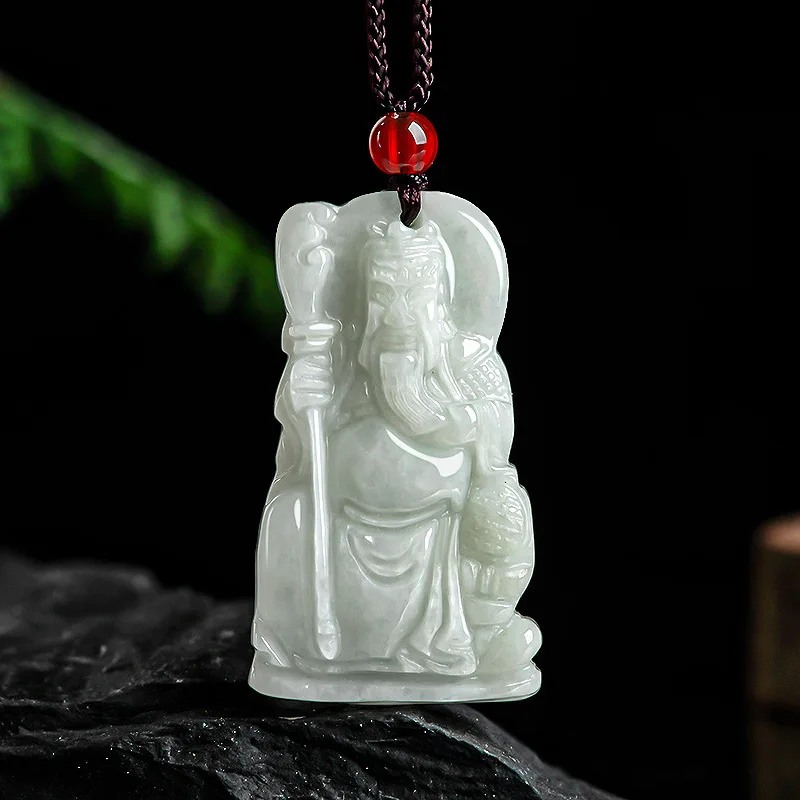

Burmese Jade Guan Yu Pendant Amulets Gifts for Women Jewelry Necklace Charms Men Jadeite White Emerald Carved Natural