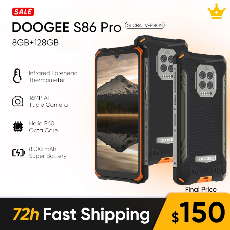 Прочный телефон DOOGEE S86 Pro 8 ГБ + 128 инфракрасный термометр Восьмиядерный HelioP60 8500 мАч