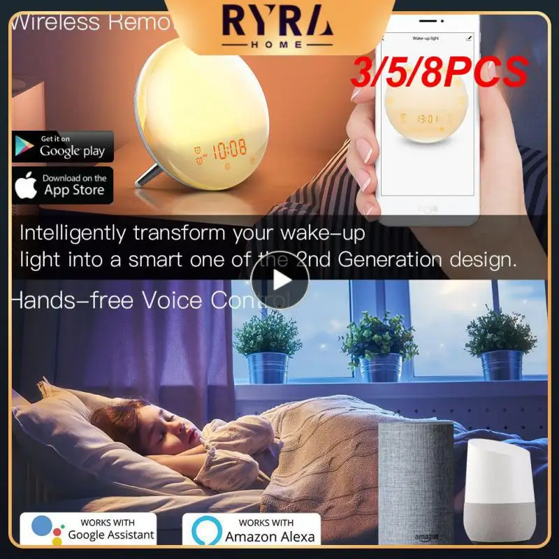 

3/5/8PCS Works With Alexa Google Home Smart Wake Up Light Voice Control Alarm Clock 7 Colors Hands-free Tuya Wifi Lamp