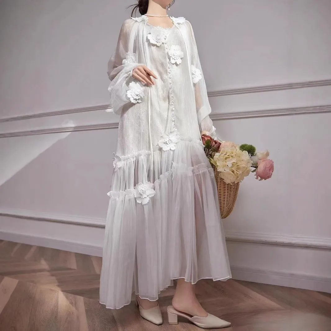 Высококачественное белое кружевное платье с объемным цветком новое весеннее