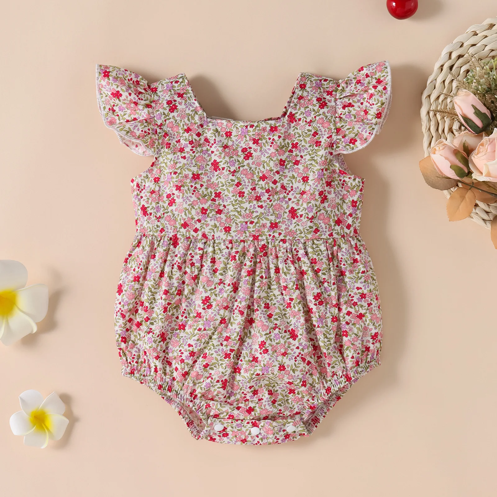 

Newborn Baby Girls Floral Bodysuit Summer Ruffle Short Sleeve Cute Romper Fashion Casual Bohemian Jumpsuits Infant Playsuits