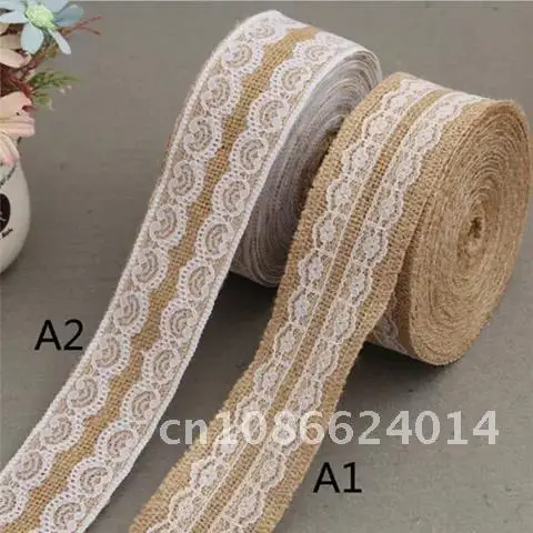 Натуральная джутовая мешковиная лента Hessian 50 мм Lvory белая кружевная в рулоне 2 м