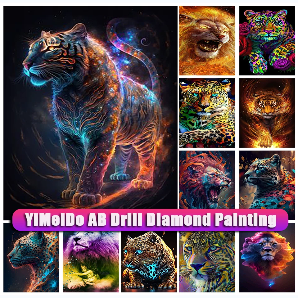 

YiMeido Zipper Bag AB Diamond Painting Tiger Lion Picture Kit Diy Diamond Embroidery Animals Full 5d Mosaic Home Decor Gift