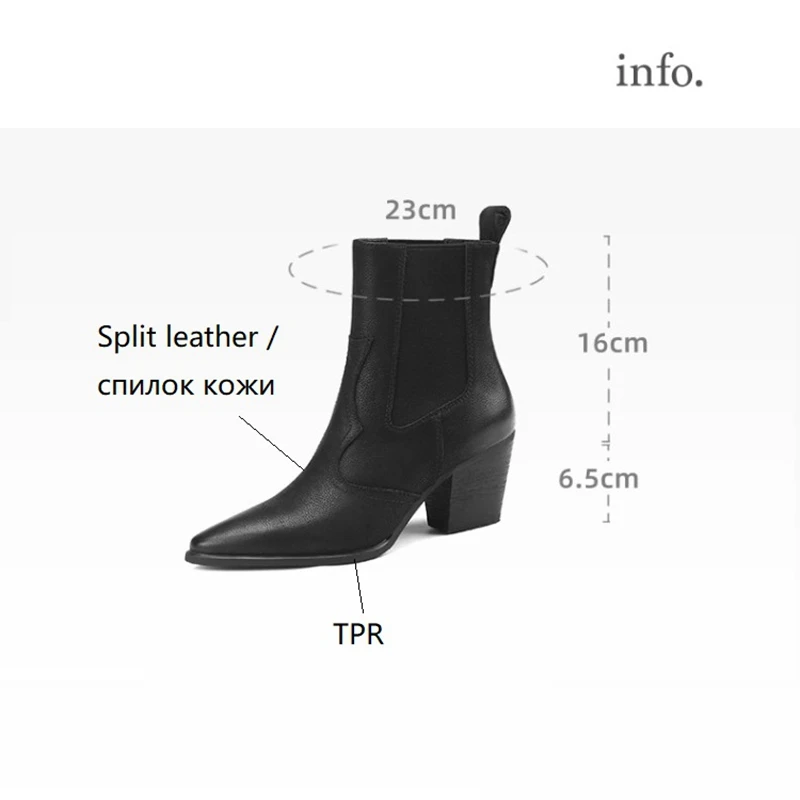 NEW Fall/Winter Women Shoes Pointed Toe Chunky Heel Boots Genuine Leather Black Boots for Women Fashion Hight Heel Modern Boots