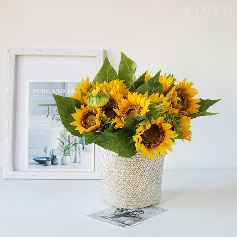

Home decoration flower photography props holding flowers wedding fake bouquet wholesale 7 sunflower simulation flowers