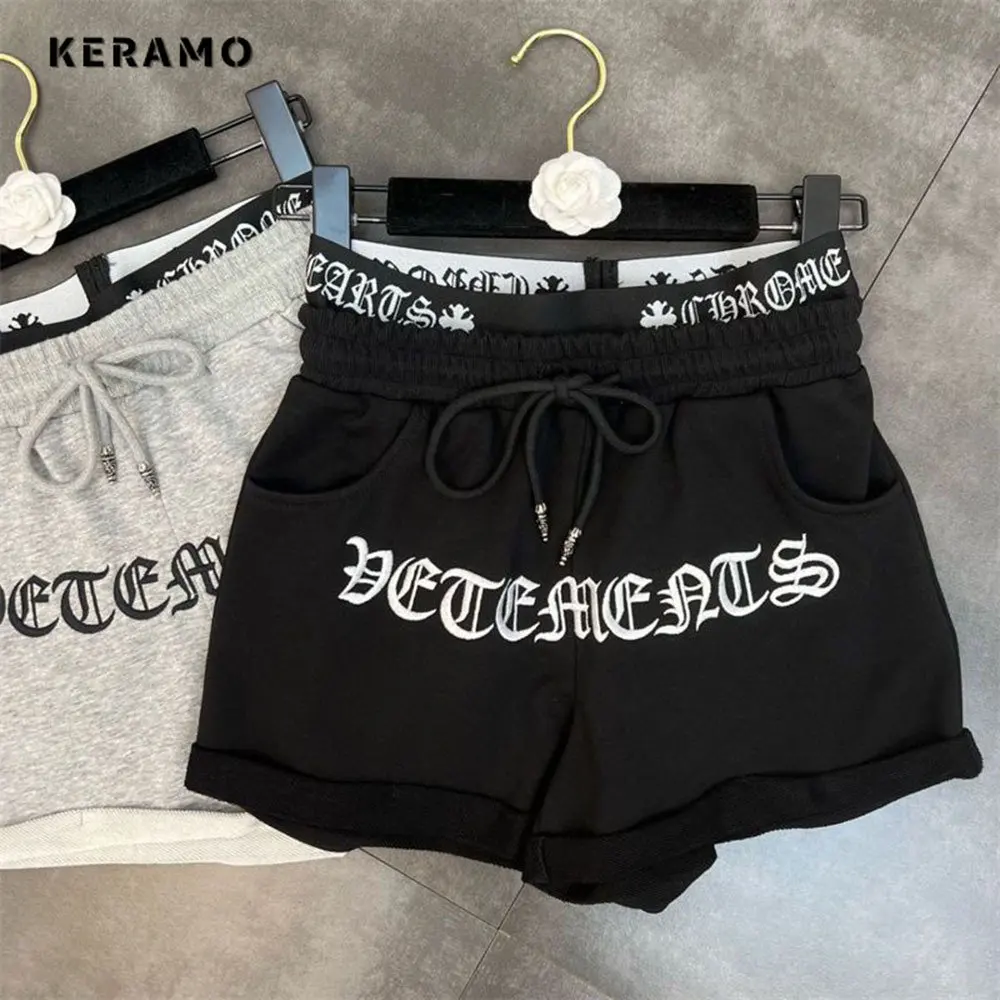 

2023 Summer New Letter Embroidery Trend Street Loose Shorts Fashion Sexy Fake Two Piece Shorts Harajuku High Waist Shorts Women
