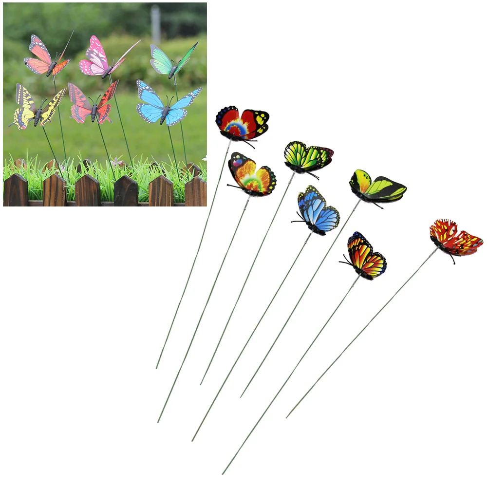 

12 Pcs Miniature Fairy Garden Decoration Ornaments Faux Floral Arrangements Butterflies Flower Pot Plastic Crafts Stake