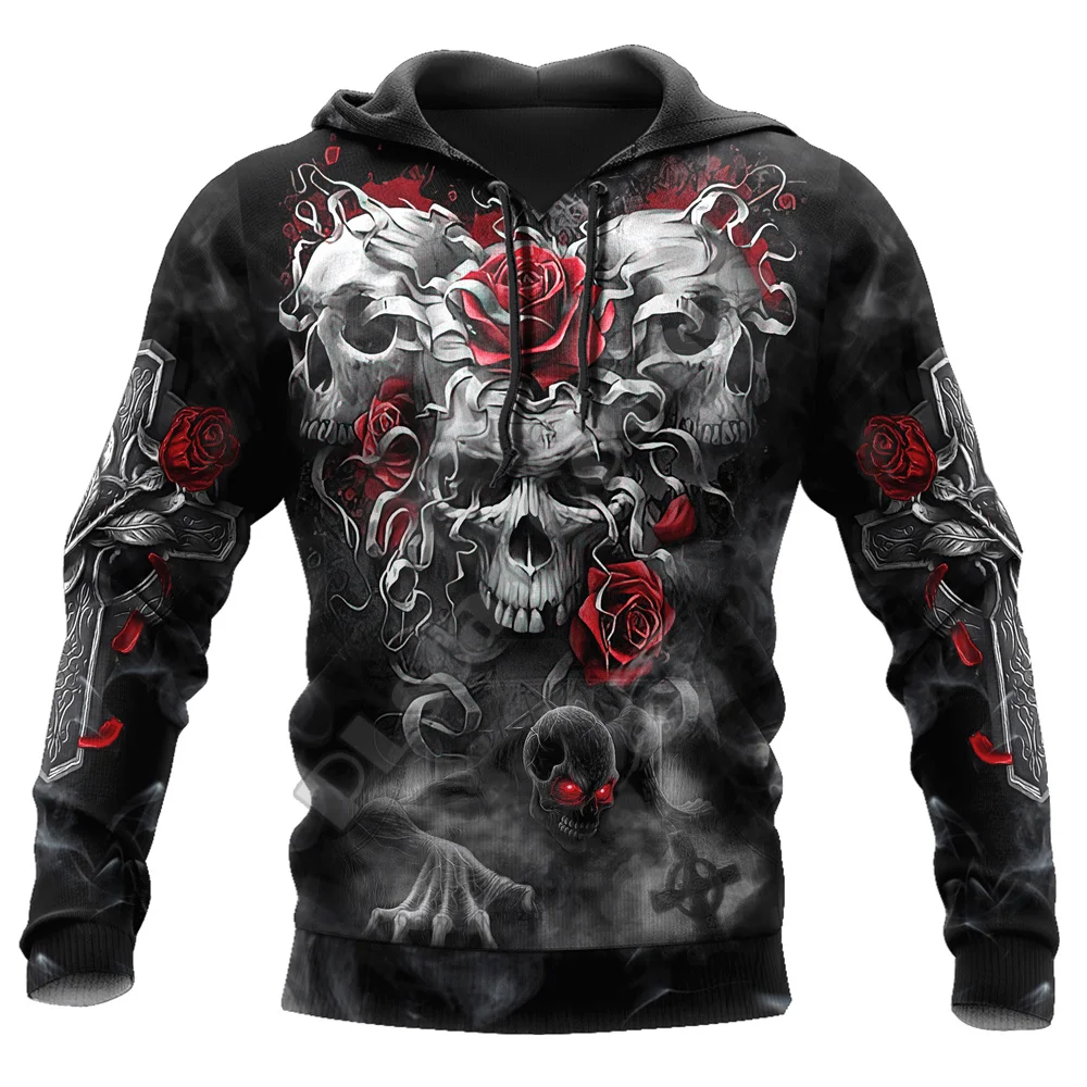 

New Autumn Horror Skull Oversized Causal Long Sleeve Hoodies Streetwear Comfortable Punk Pullover Jogging Gothic Clothes For Men