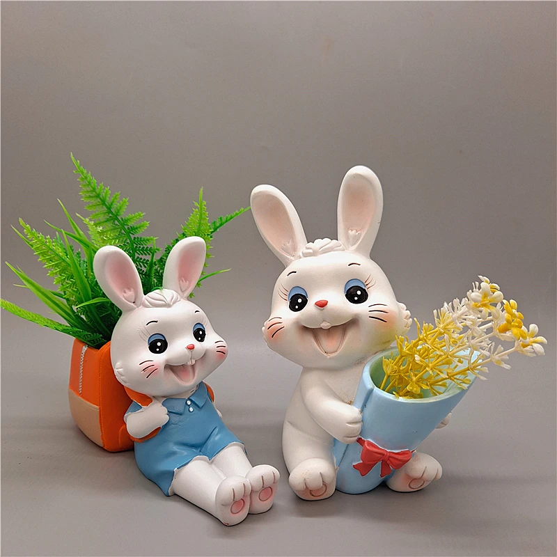 

Flower pot silicone mold creative lovely rabbit ornaments office resin gypsum candle concrete crystal drop glue mold DIY