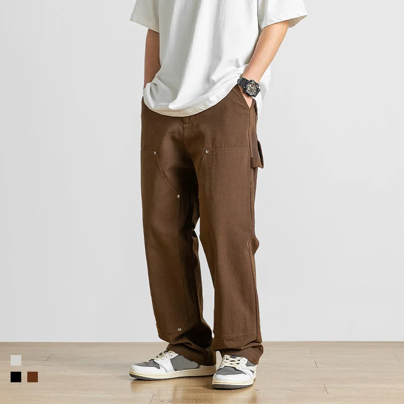 

Мужские прямые джинсы Idopy с множеством карманов, винтажные мотоциклетные брюки в уличном стиле, брюки в стиле пэчворк