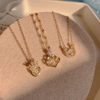2022 korean fashion gold titanium steel chain crown love zircon pendant necklace for womens jewelry wedding party gifts